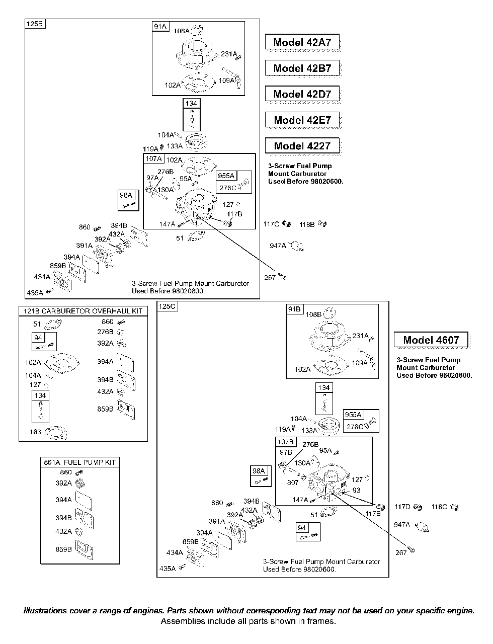 Carburetor Diagram and Parts List for 42A707-2240-XX  Briggs and Stratton Engine